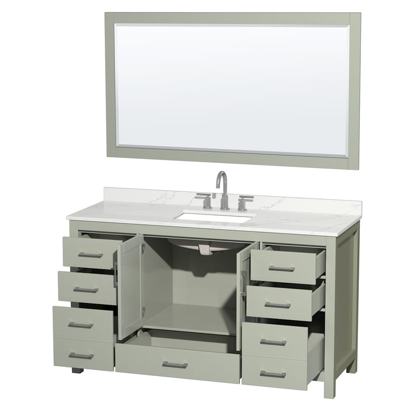 Sheffield 60" Free Standing Single Basin Vanity Set with Cabinet, Quartz Vanity Top, and Framed Mirror - image 16