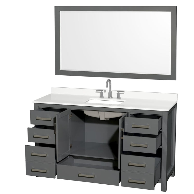 Sheffield 60" Free Standing Single Basin Vanity Set with Cabinet, Quartz Vanity Top, and Framed Mirror - image 17