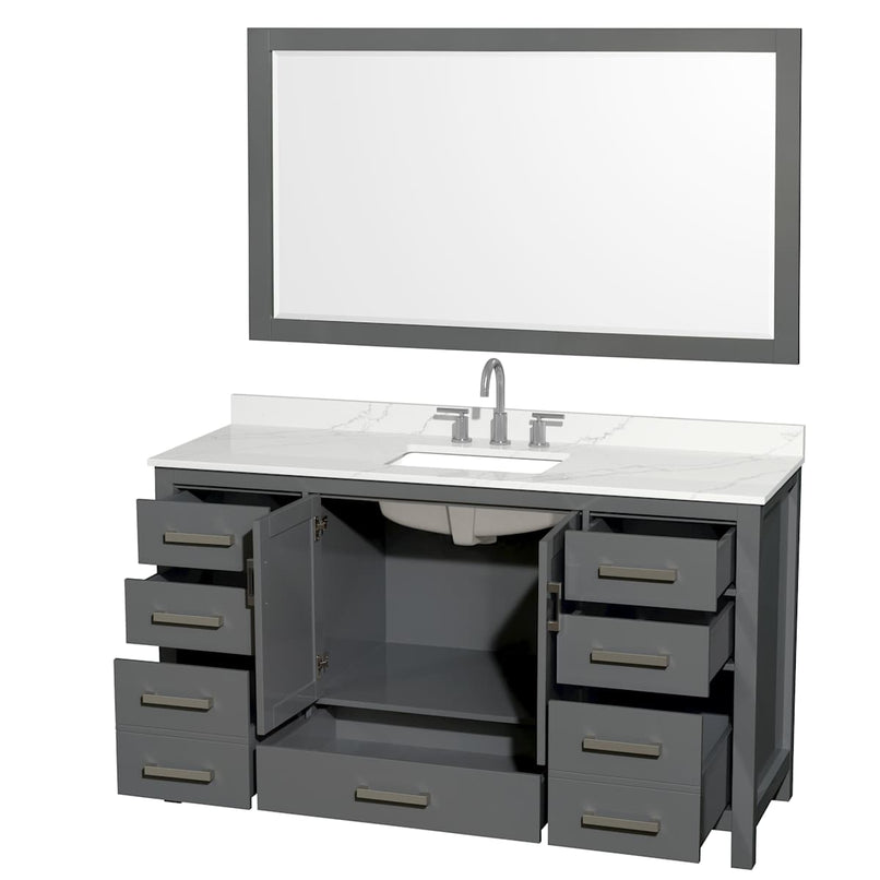 Sheffield 60" Free Standing Single Basin Vanity Set with Cabinet, Quartz Vanity Top, and Framed Mirror - image 18