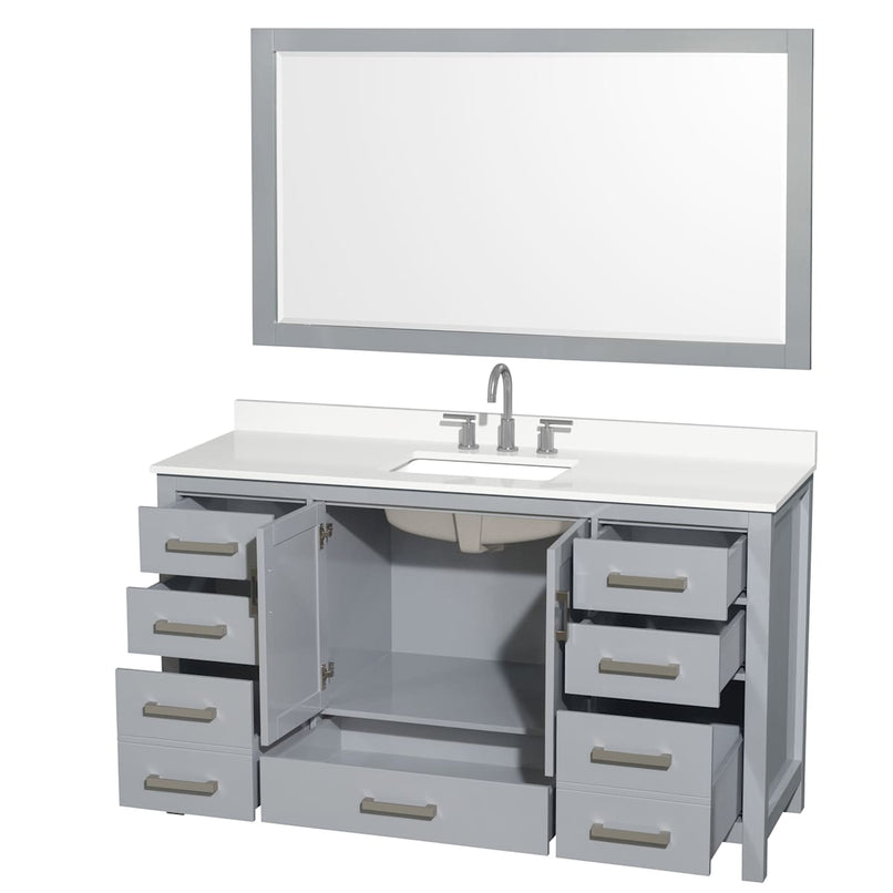 Sheffield 60" Free Standing Single Basin Vanity Set with Cabinet, Quartz Vanity Top, and Framed Mirror - image 19
