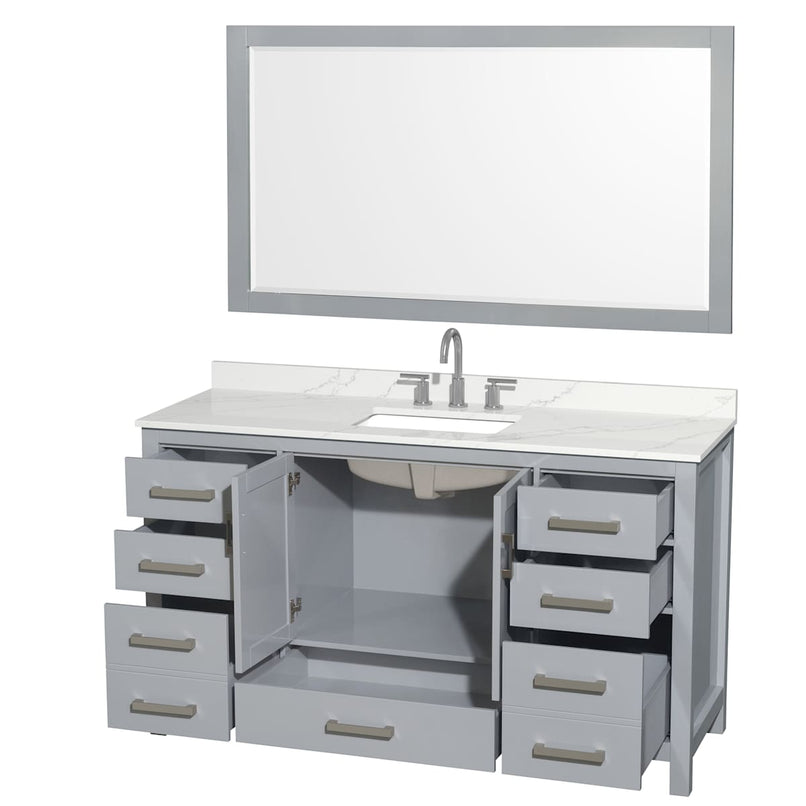 Sheffield 60" Free Standing Single Basin Vanity Set with Cabinet, Quartz Vanity Top, and Framed Mirror - image 20
