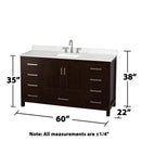 Sheffield 60" Free Standing Single Basin Vanity Set with Cabinet, Quartz Vanity Top, and Medicine Cabinet - image 6