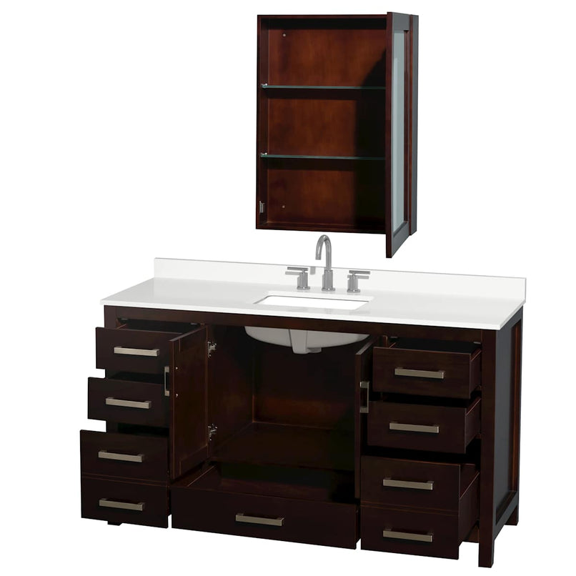 Sheffield 60" Free Standing Single Basin Vanity Set with Cabinet, Quartz Vanity Top, and Medicine Cabinet - image 7