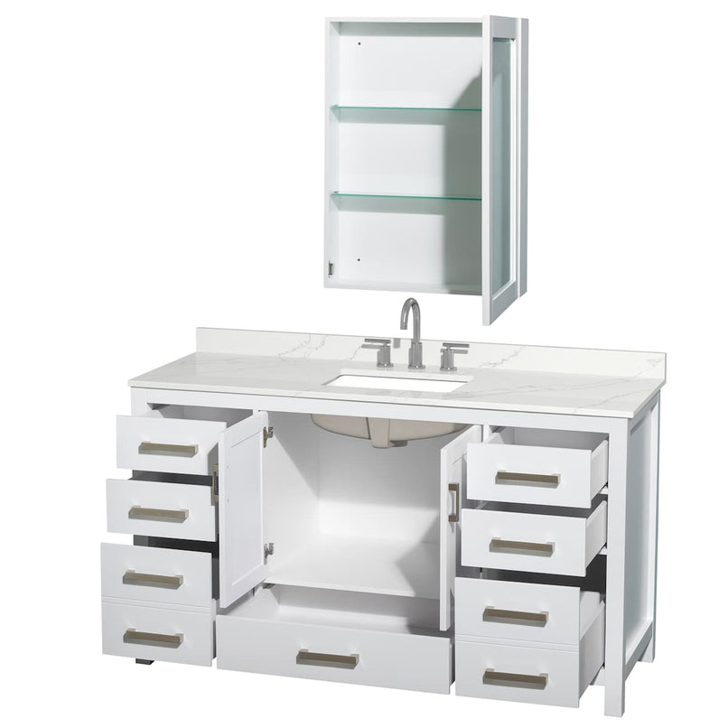Sheffield 60" Free Standing Single Basin Vanity Set with Cabinet, Quartz Vanity Top, and Medicine Cabinet - image 15
