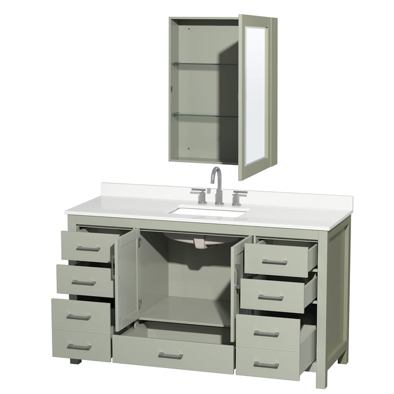 Sheffield 60" Free Standing Single Basin Vanity Set with Cabinet, Quartz Vanity Top, and Medicine Cabinet - image 16