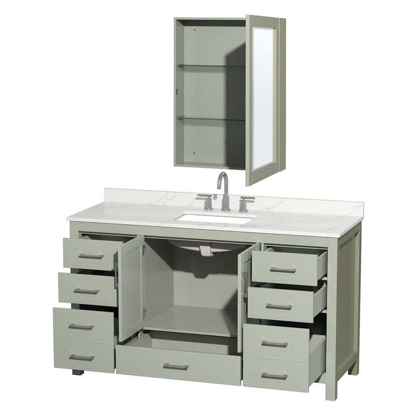 Sheffield 60" Free Standing Single Basin Vanity Set with Cabinet, Quartz Vanity Top, and Medicine Cabinet - image 17