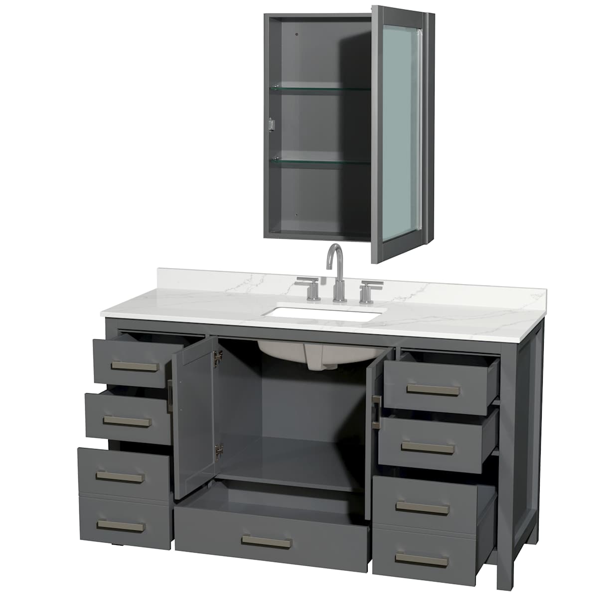 Sheffield 60" Free Standing Single Basin Vanity Set with Cabinet, Quartz Vanity Top, and Medicine Cabinet - image 19