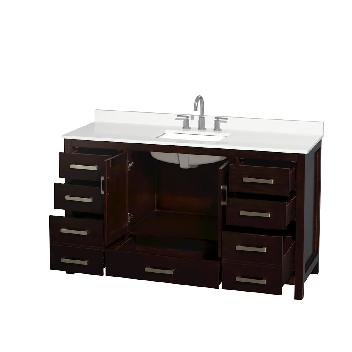 Sheffield 60" Free Standing Single Basin Vanity Set with Cabinet and Quartz Vanity Top