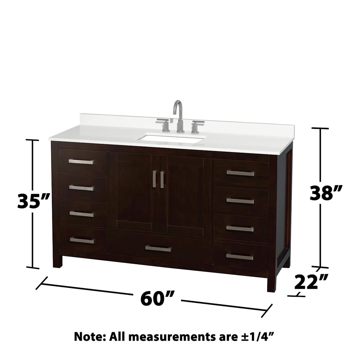 Sheffield 60" Free Standing Single Basin Vanity Set with Cabinet and Quartz Vanity Top