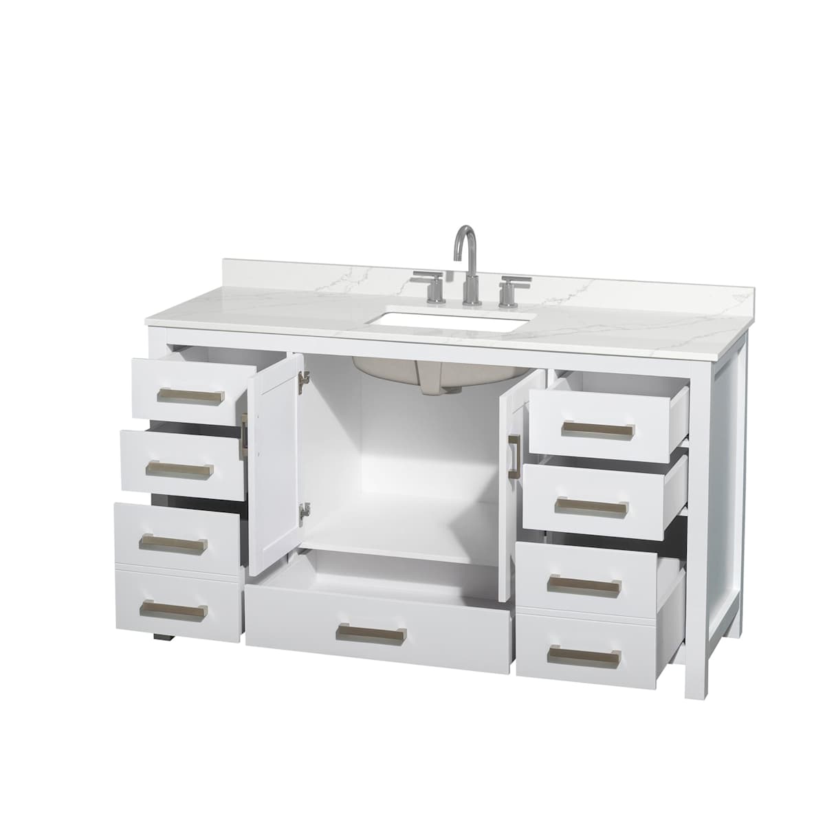 Sheffield 60" Free Standing Single Basin Vanity Set with Cabinet and Quartz Vanity Top