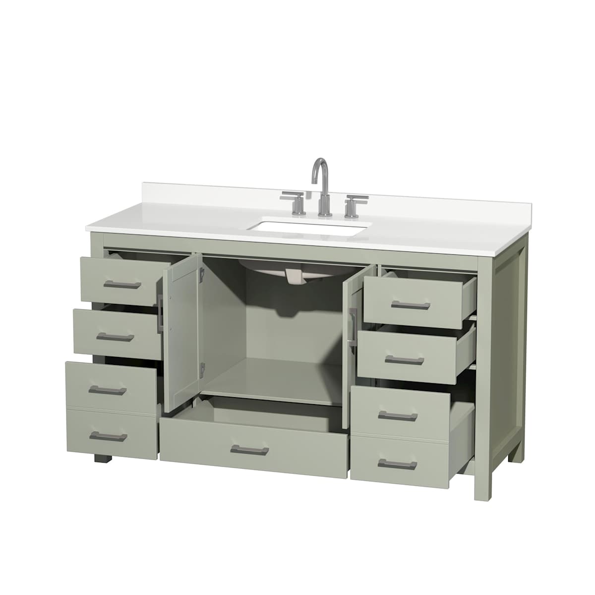 Sheffield 60" Free Standing Single Basin Vanity Set with Cabinet and Quartz Vanity Top