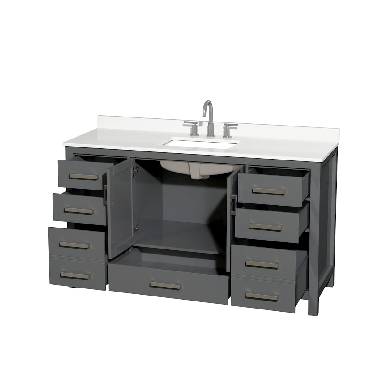 Sheffield 60" Free Standing Single Basin Vanity Set with Cabinet and Quartz Vanity Top