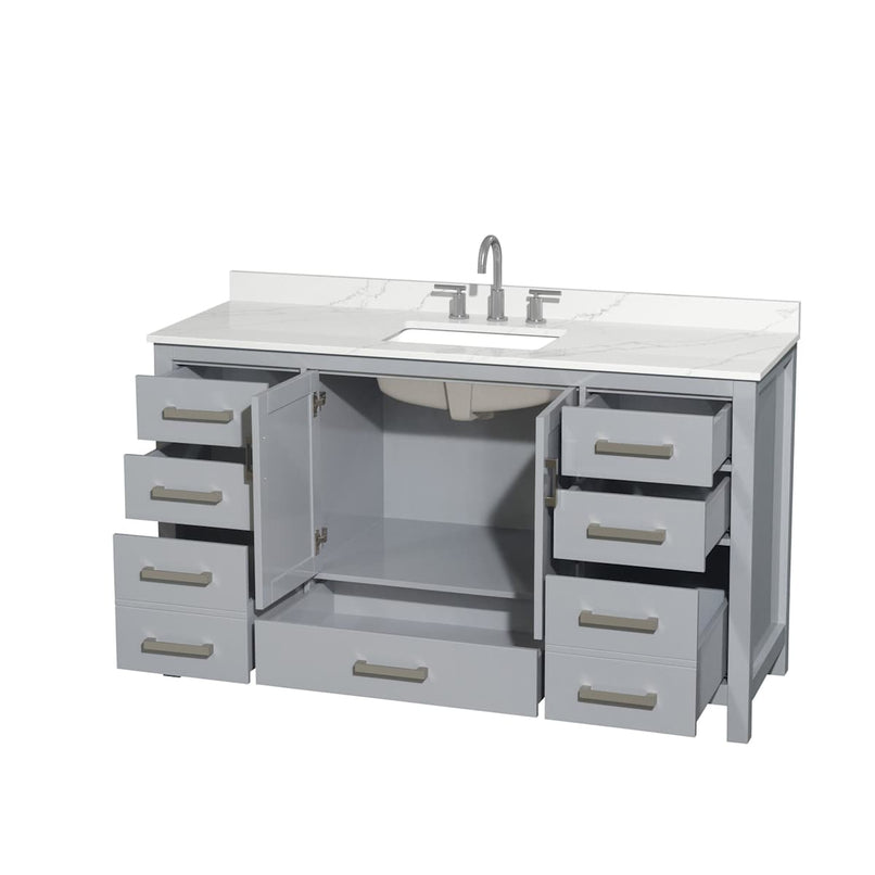 Sheffield 60" Free Standing Single Basin Vanity Set with Cabinet and Quartz Vanity Top - image 15
