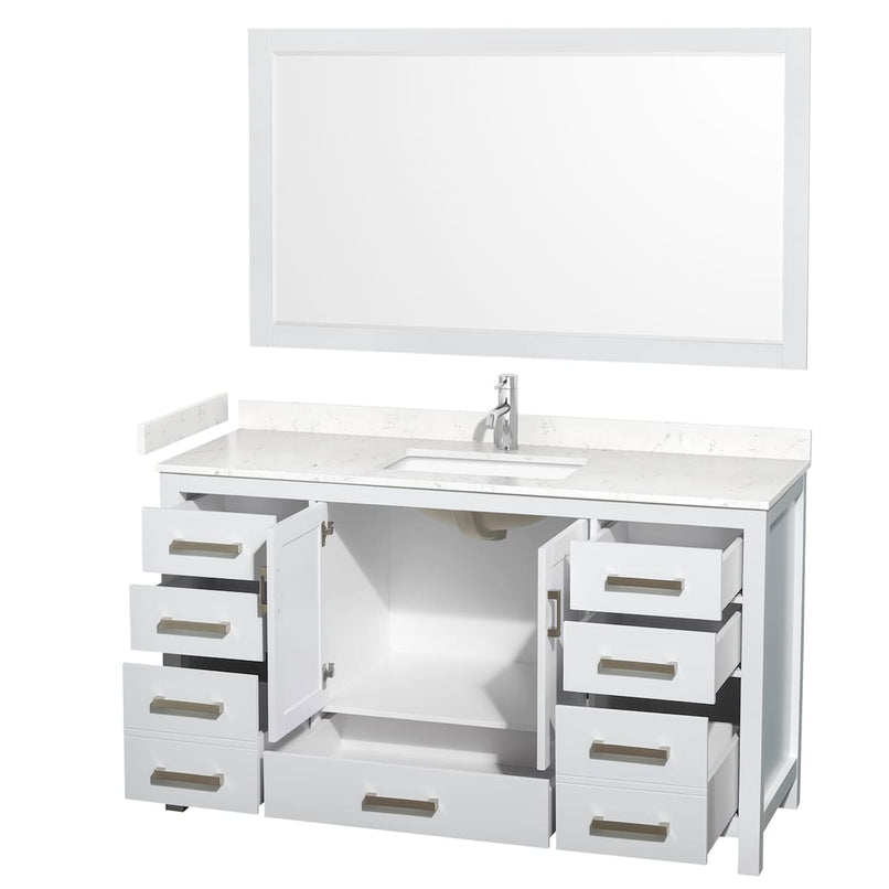Sheffield 60" Free Standing Single Basin Vanity Set with Cabinet, Cultured Marble Vanity Top, and Framed Mirror - image 13