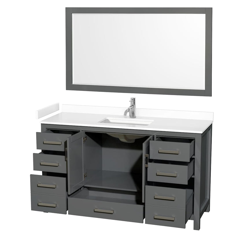 Sheffield 60" Free Standing Single Basin Vanity Set with Cabinet, Cultured Marble Vanity Top, and Framed Mirror - image 16