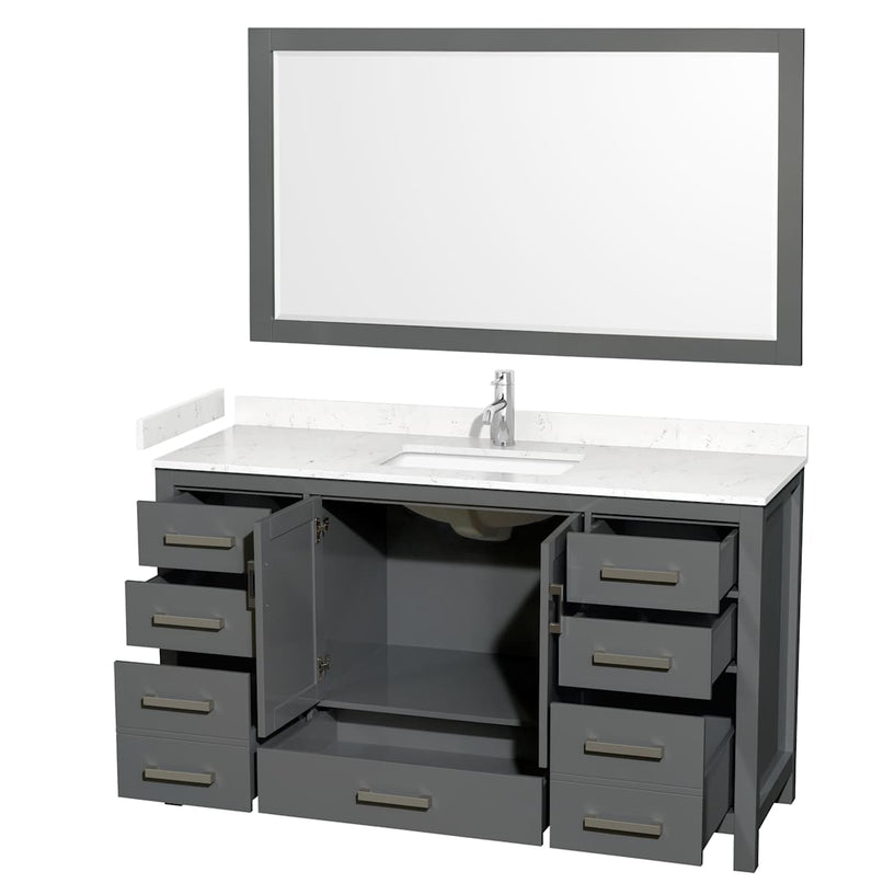 Sheffield 60" Free Standing Single Basin Vanity Set with Cabinet, Cultured Marble Vanity Top, and Framed Mirror - image 17