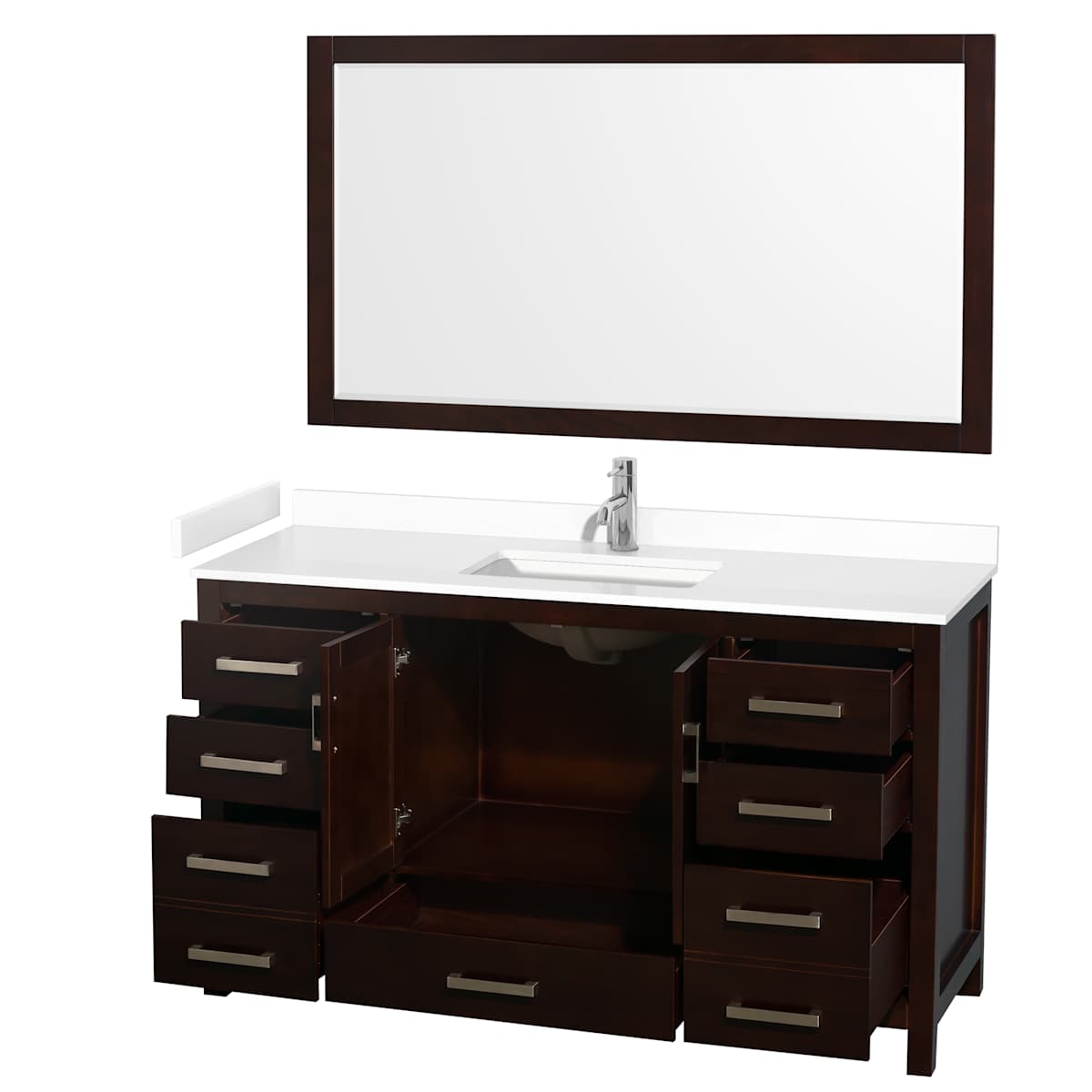 Sheffield 60" Free Standing Single Basin Vanity Set with Cabinet, Cultured Marble Vanity Top, and Framed Mirror - image 18