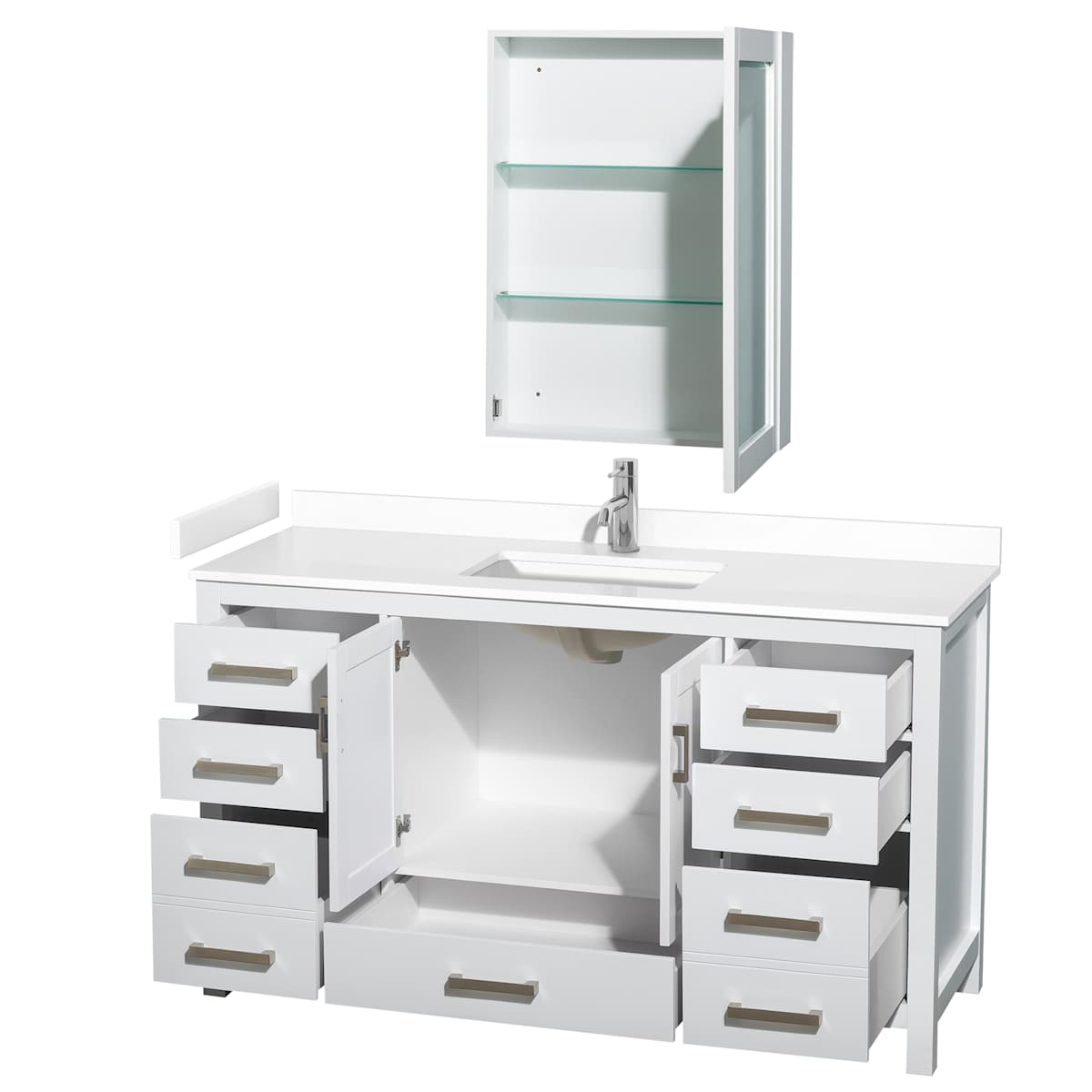 Sheffield 60" Free Standing Single Basin Vanity Set with Cabinet, Cultured Marble Vanity Top, and Medicine Cabinet