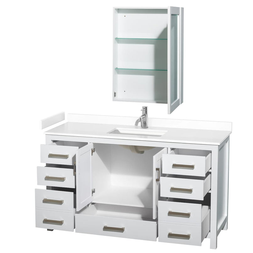Sheffield 60" Free Standing Single Basin Vanity Set with Cabinet, Cultured Marble Vanity Top, and Medicine Cabinet - image 9