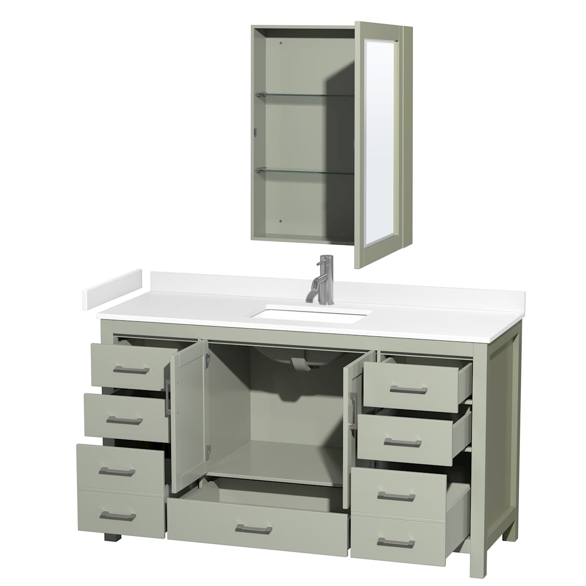Sheffield 60" Free Standing Single Basin Vanity Set with Cabinet, Cultured Marble Vanity Top, and Medicine Cabinet