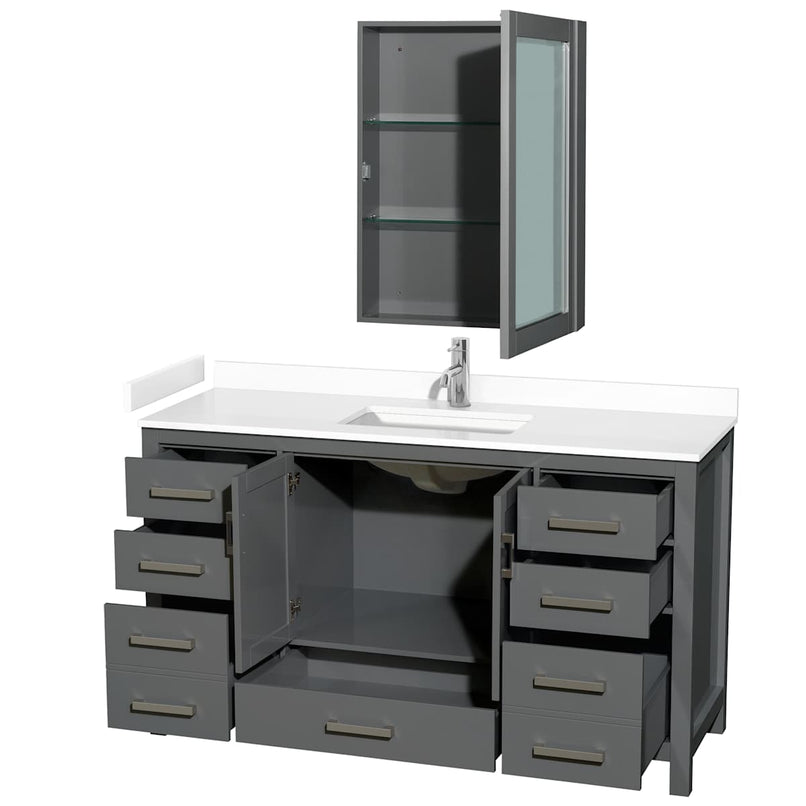 Sheffield 60" Free Standing Single Basin Vanity Set with Cabinet, Cultured Marble Vanity Top, and Medicine Cabinet - image 13