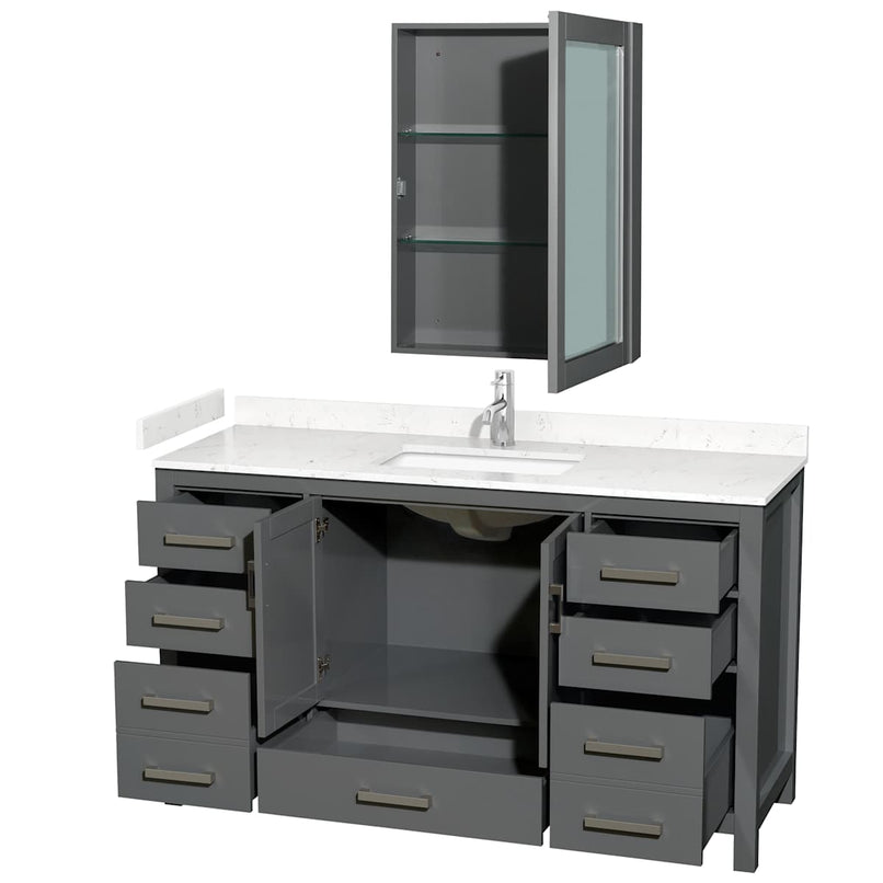 Sheffield 60" Free Standing Single Basin Vanity Set with Cabinet, Cultured Marble Vanity Top, and Medicine Cabinet - image 14