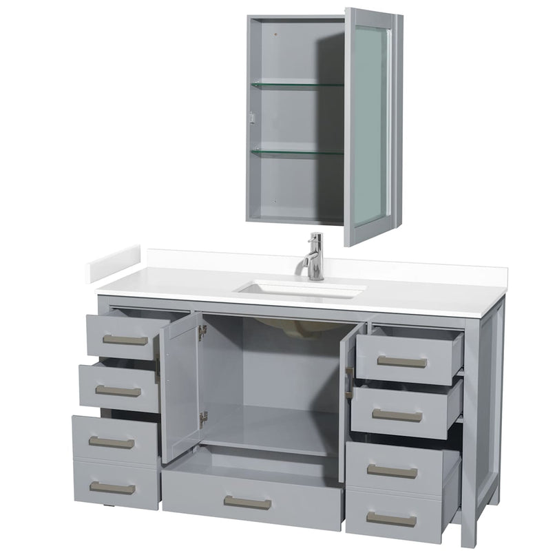 Sheffield 60" Free Standing Single Basin Vanity Set with Cabinet, Cultured Marble Vanity Top, and Medicine Cabinet - image 15