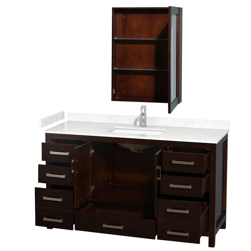 Sheffield 60" Free Standing Single Basin Vanity Set with Cabinet, Cultured Marble Vanity Top, and Medicine Cabinet - image 16