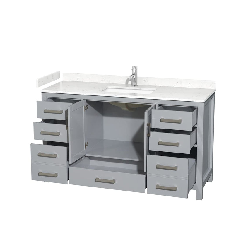 Sheffield 60" Free Standing Single Basin Vanity Set with Cabinet and Cultured Marble Vanity Top - image 2