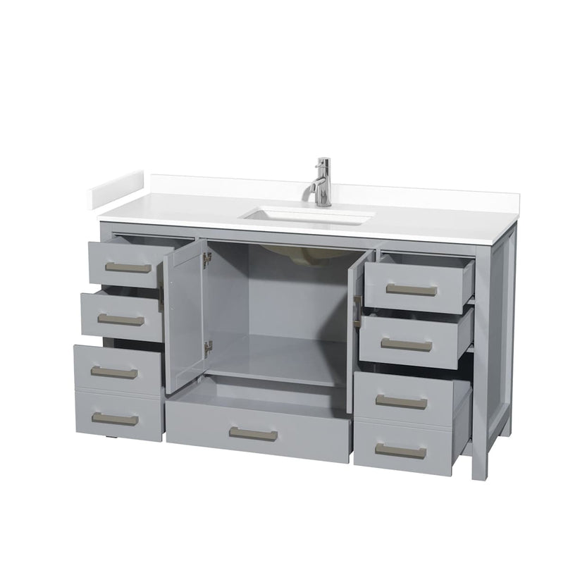 Sheffield 60" Free Standing Single Basin Vanity Set with Cabinet and Cultured Marble Vanity Top - image 5