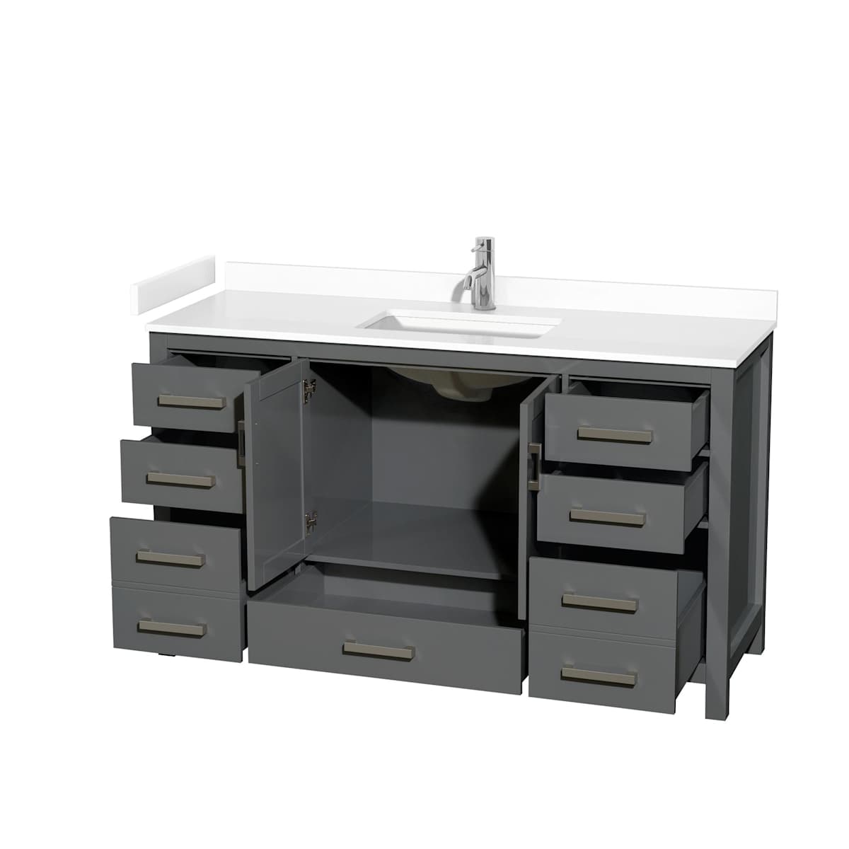 Sheffield 60" Free Standing Single Basin Vanity Set with Cabinet and Cultured Marble Vanity Top
