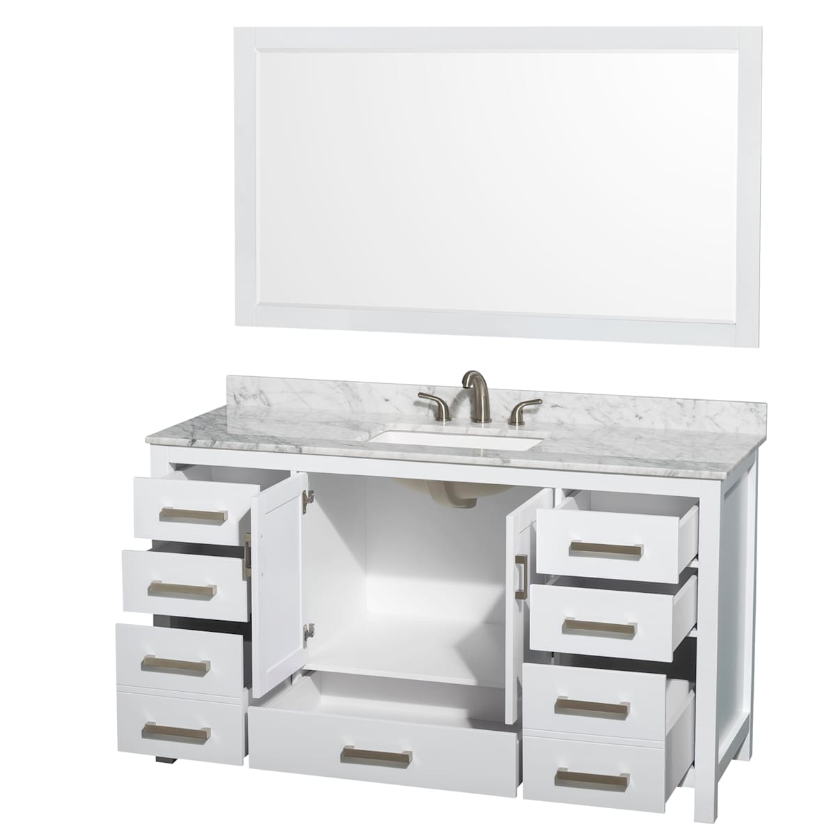 Sheffield 60" Free Standing Single Basin Vanity Set with Wood Cabinet, Marble Vanity Top, and Framed Mirror