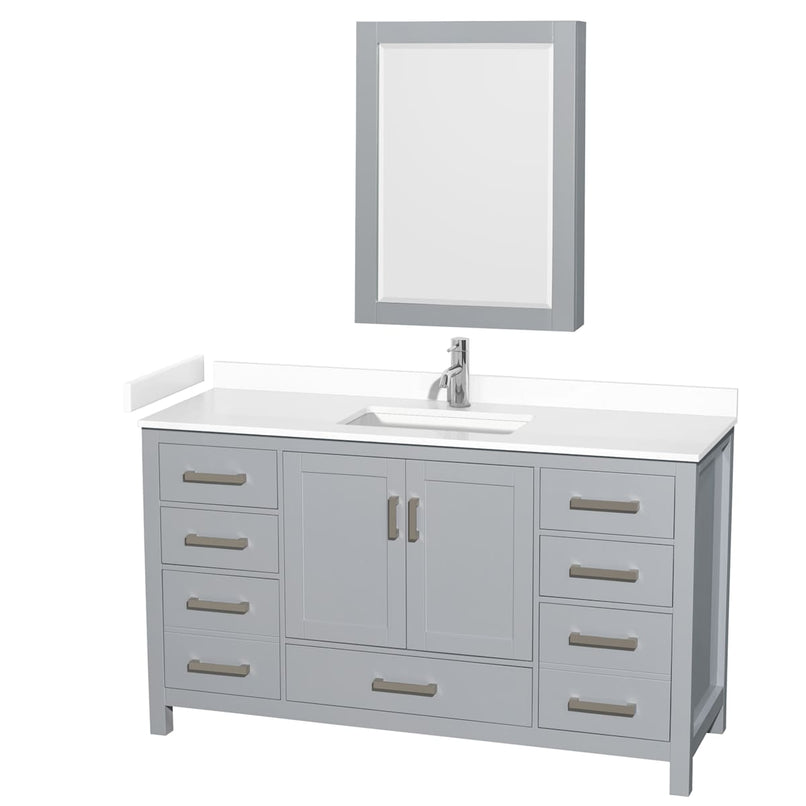 Sheffield 60" Free Standing Single Basin Vanity Set with Cabinet, Cultured Marble Vanity Top, and Medicine Cabinet - image 1