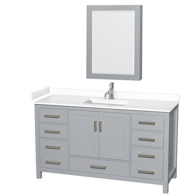 Sheffield 60" Free Standing Single Basin Vanity Set with Cabinet, Cultured Marble Vanity Top, and Medicine Cabinet - image 1