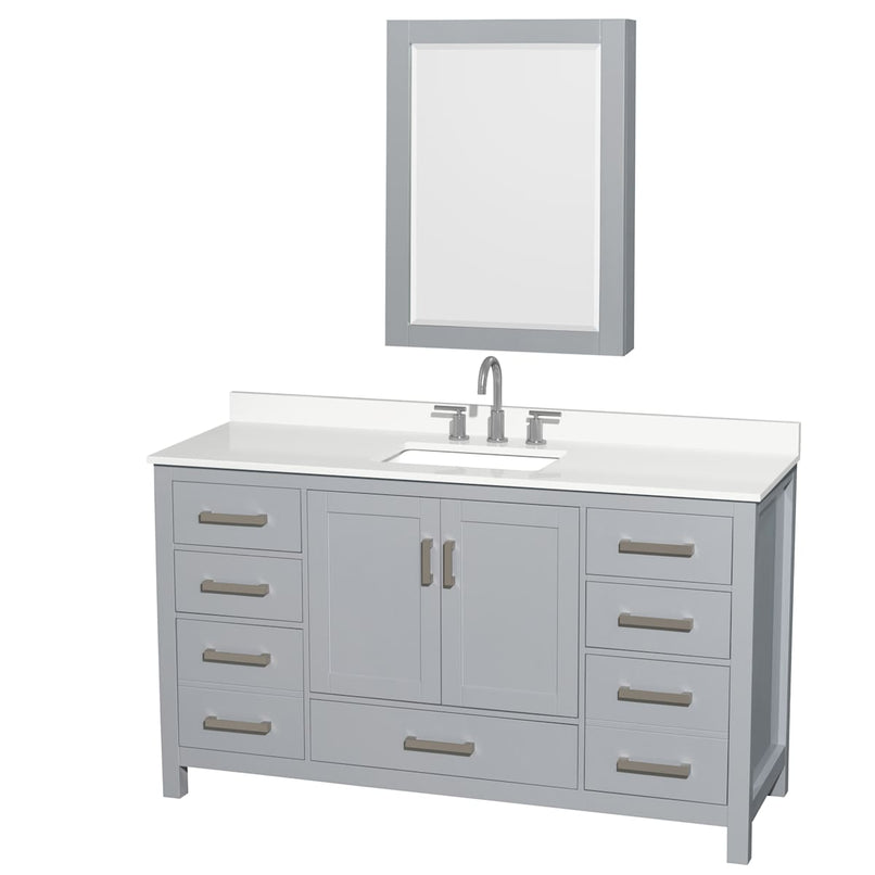 Sheffield 60" Free Standing Single Basin Vanity Set with Cabinet, Quartz Vanity Top, and Medicine Cabinet - image 1