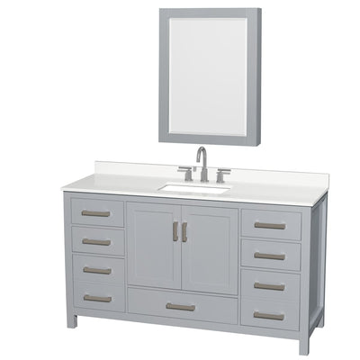Sheffield 60" Free Standing Single Basin Vanity Set with Cabinet, Quartz Vanity Top, and Medicine Cabinet - image 1