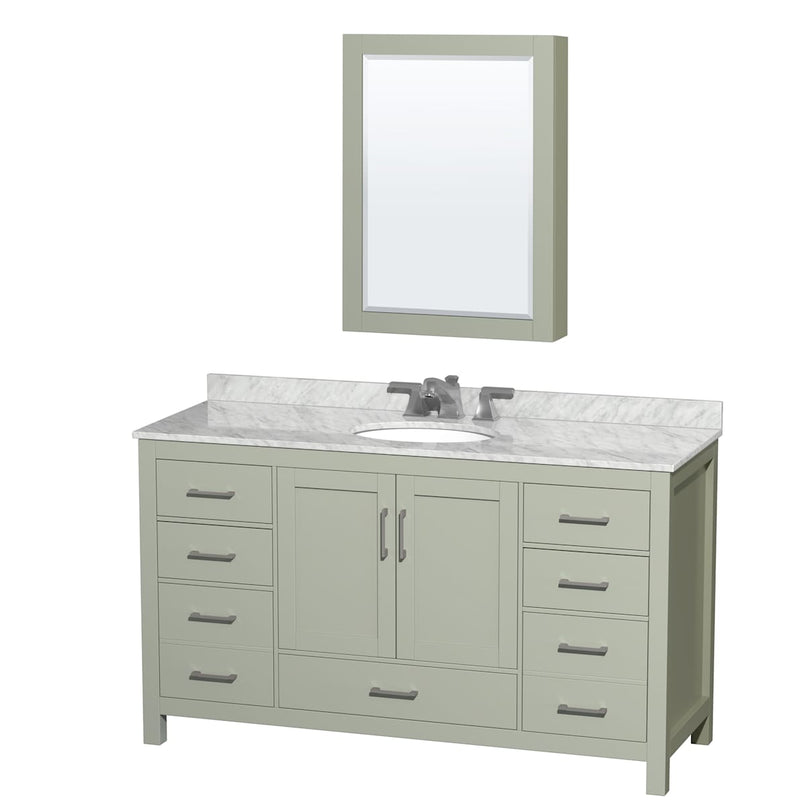 Sheffield 60" Free Standing Single Basin Vanity Set with Cabinet, Marble Vanity Top, and Medicine Cabinet - image 1