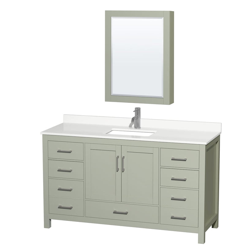 Sheffield 60" Free Standing Single Basin Vanity Set with Cabinet, Quartz Vanity Top, and Medicine Cabinet - image 1