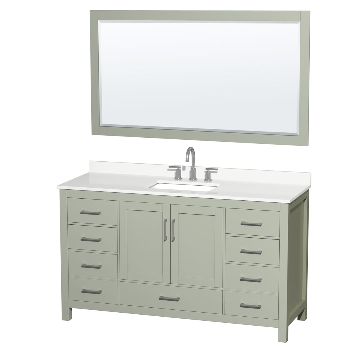 Sheffield 60" Free Standing Single Basin Vanity Set with Cabinet, Quartz Vanity Top, and Framed Mirror