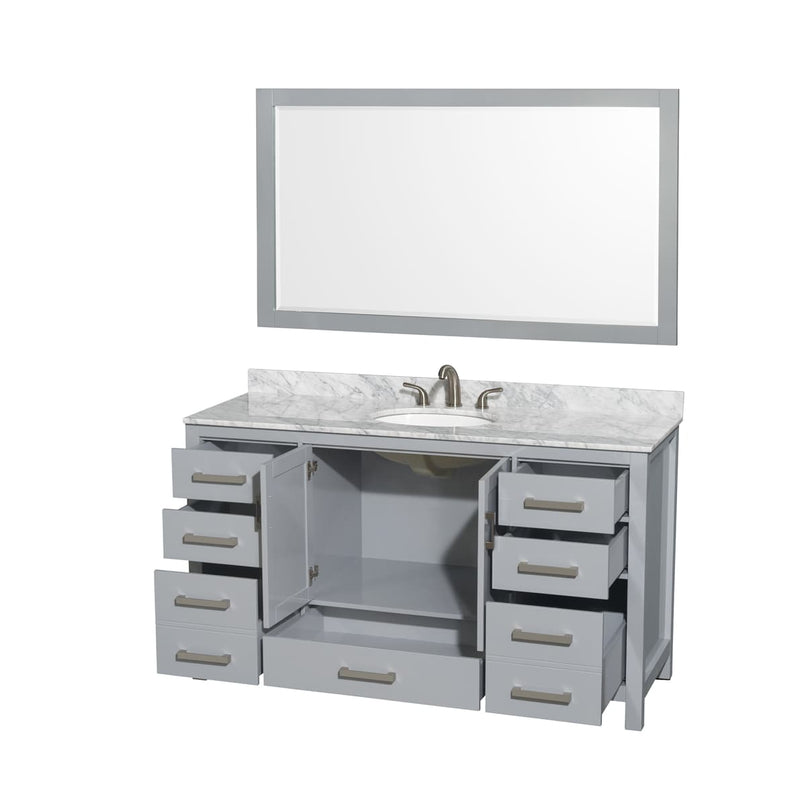 Sheffield 60" Free Standing Single Basin Vanity Set with Cabinet, Marble Vanity Top, and Framed Mirror - image 2