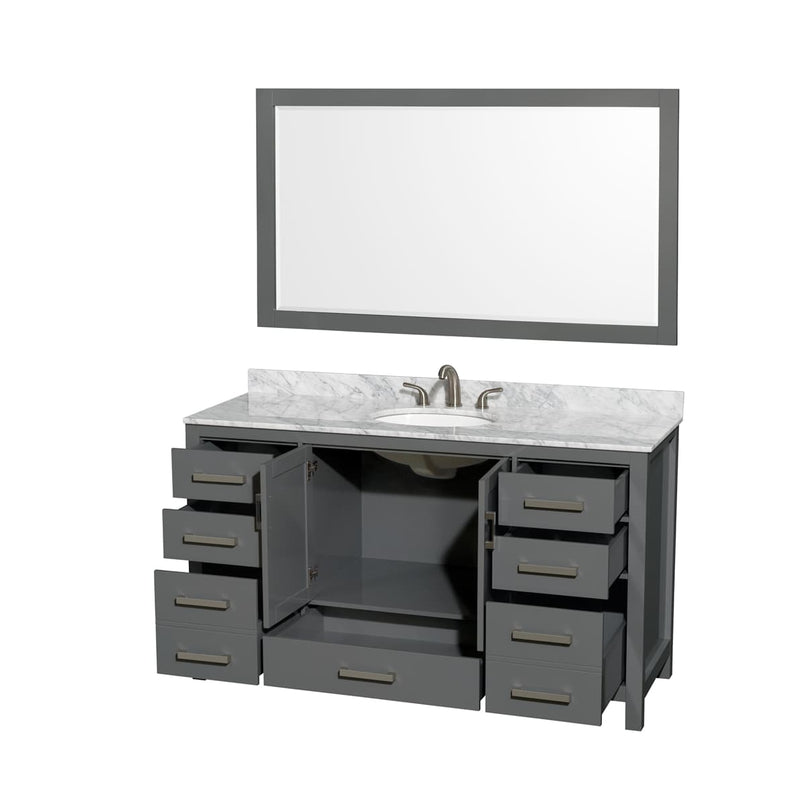 Sheffield 60" Free Standing Single Basin Vanity Set with Cabinet, Marble Vanity Top, and Framed Mirror - image 5