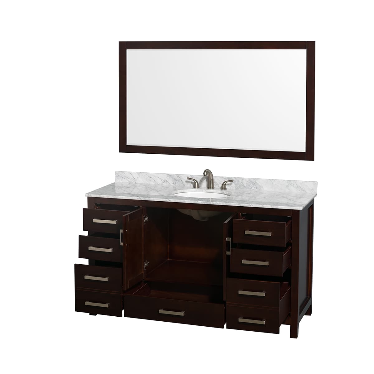 Sheffield 60" Free Standing Single Basin Vanity Set with Cabinet, Marble Vanity Top, and Framed Mirror - image 11