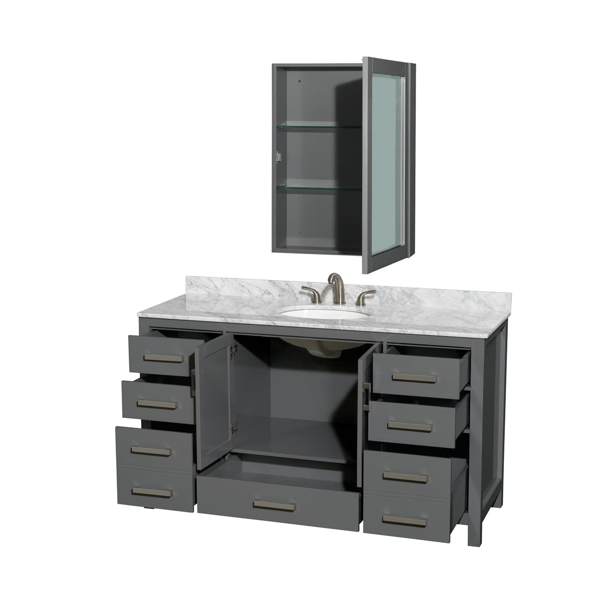 Sheffield 60" Free Standing Single Basin Vanity Set with Cabinet, Marble Vanity Top, and Medicine Cabinet