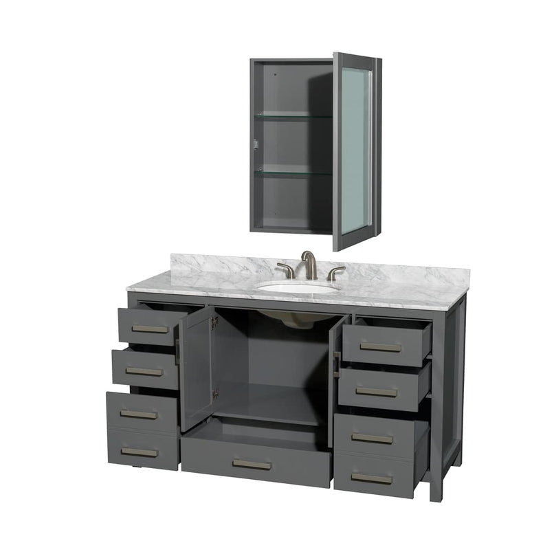 Sheffield 60" Free Standing Single Basin Vanity Set with Cabinet, Marble Vanity Top, and Medicine Cabinet - image 5