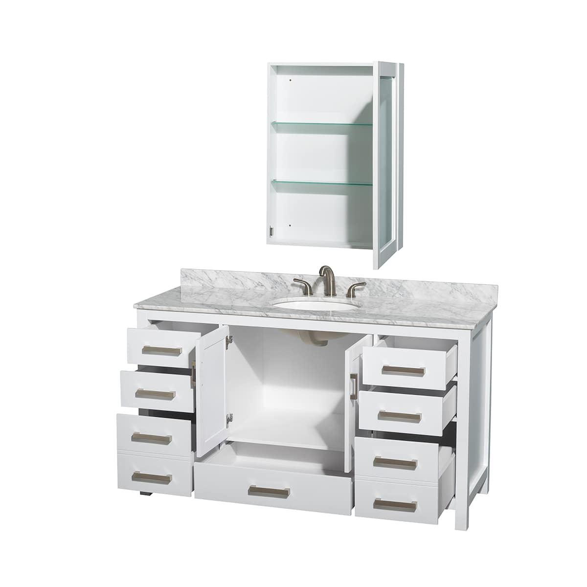 Sheffield 60" Free Standing Single Basin Vanity Set with Cabinet, Marble Vanity Top, and Medicine Cabinet