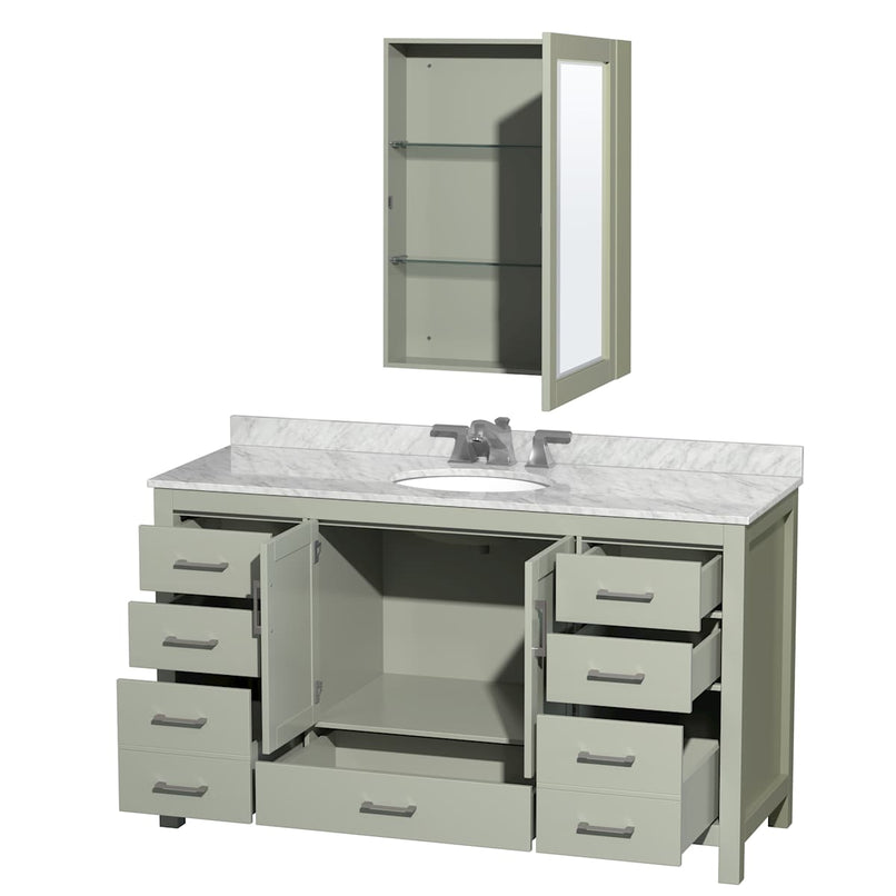 Sheffield 60" Free Standing Single Basin Vanity Set with Cabinet, Marble Vanity Top, and Medicine Cabinet - image 16