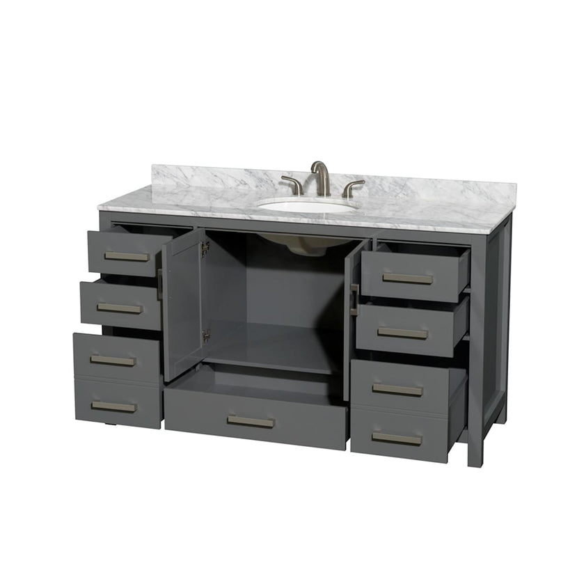 Sheffield 60" Free Standing Single Basin Vanity Set with Cabinet and Marble Vanity Top - image 4