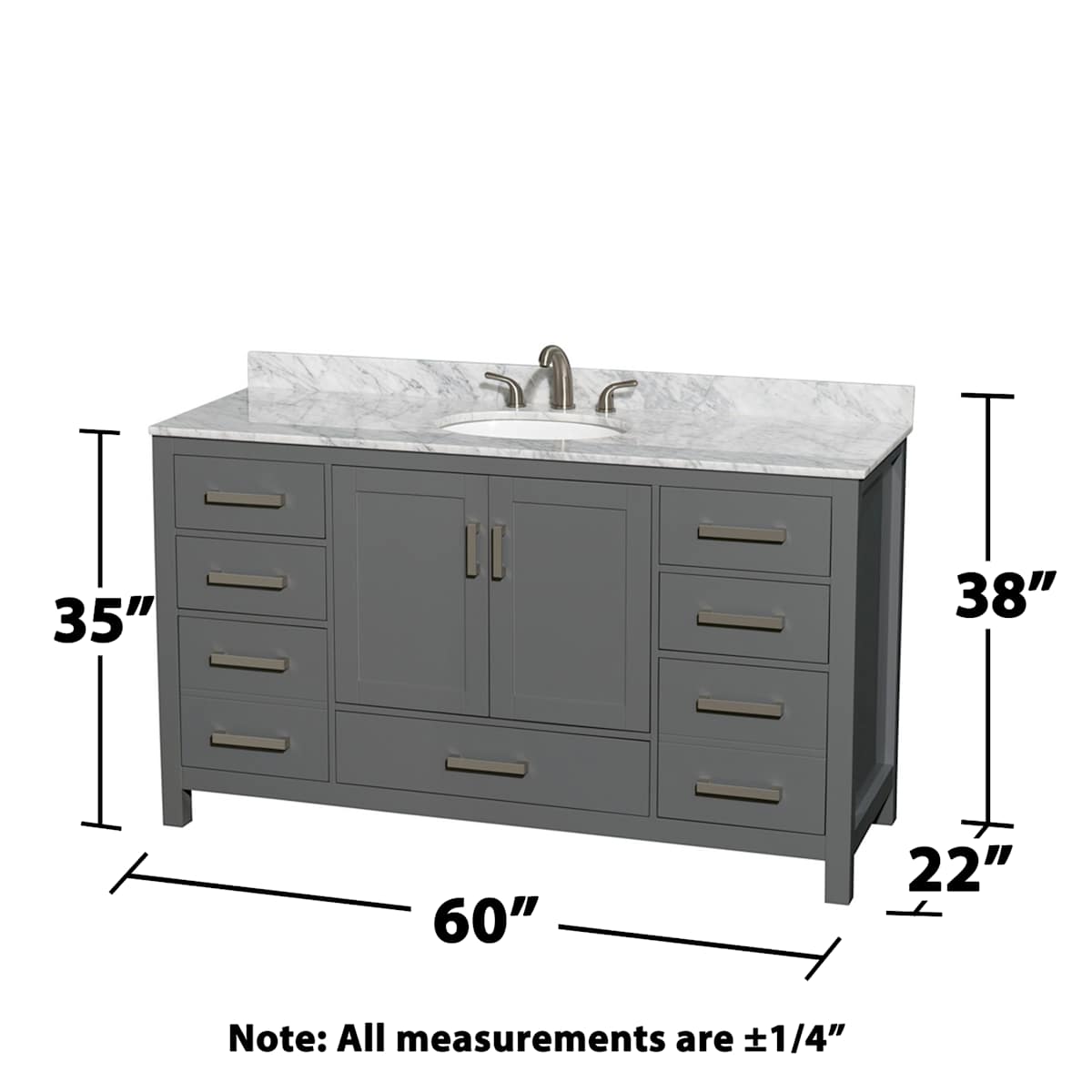Sheffield 60" Free Standing Single Basin Vanity Set with Cabinet and Marble Vanity Top