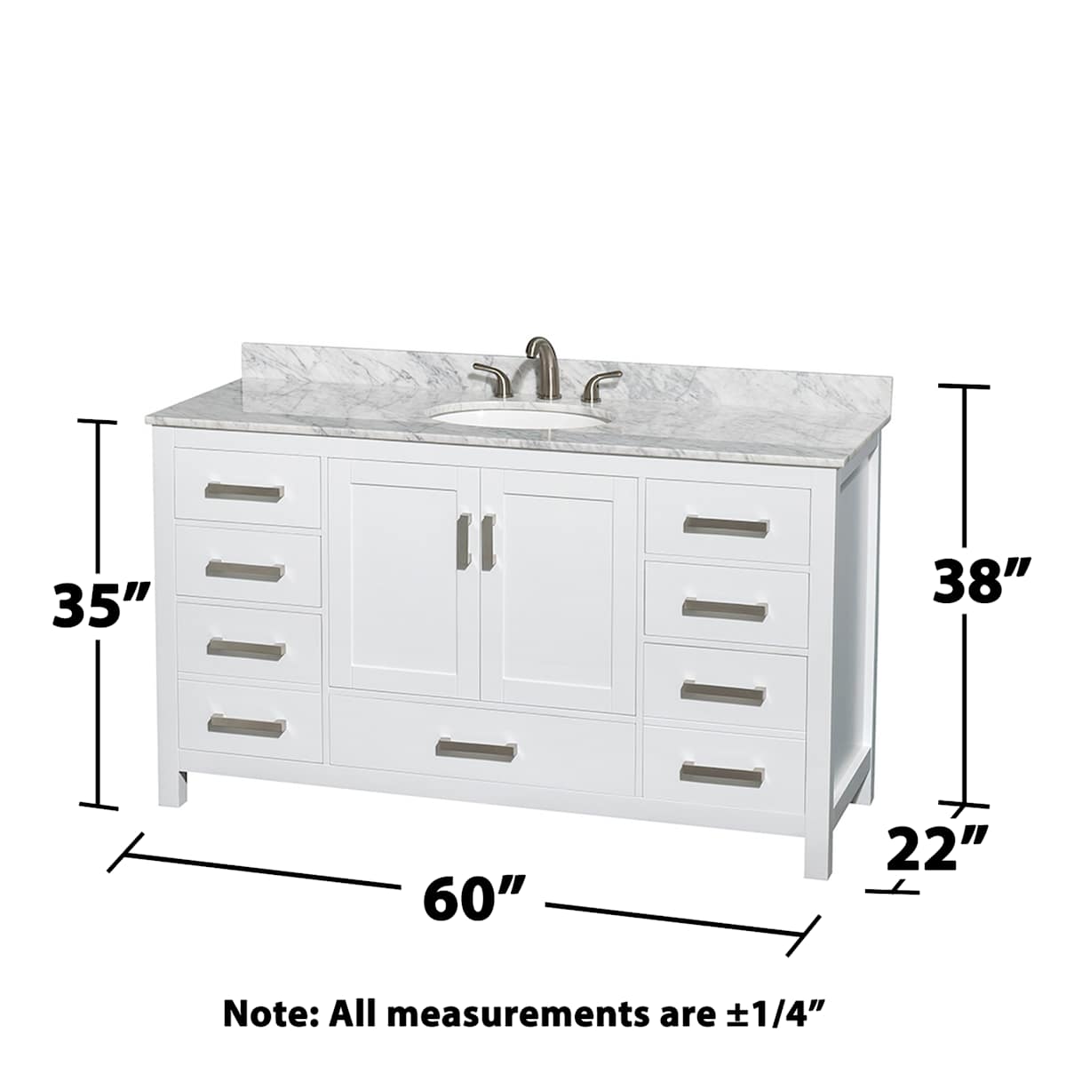 Sheffield 60" Free Standing Single Basin Vanity Set with Cabinet and Marble Vanity Top