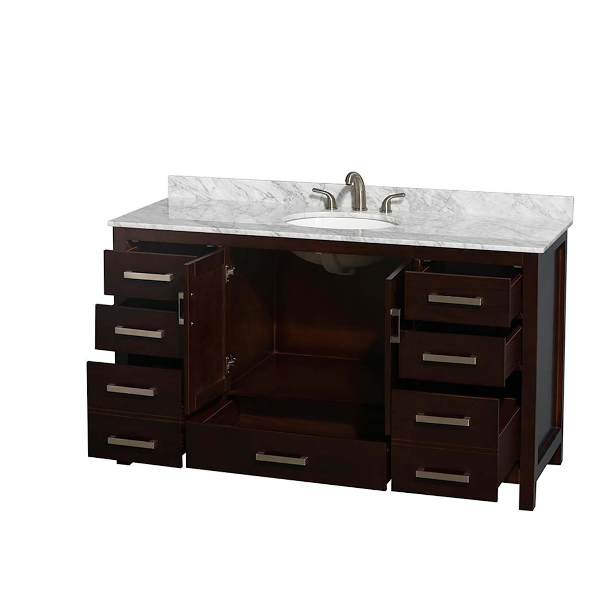 Sheffield 60" Free Standing Single Basin Vanity Set with Cabinet and Marble Vanity Top